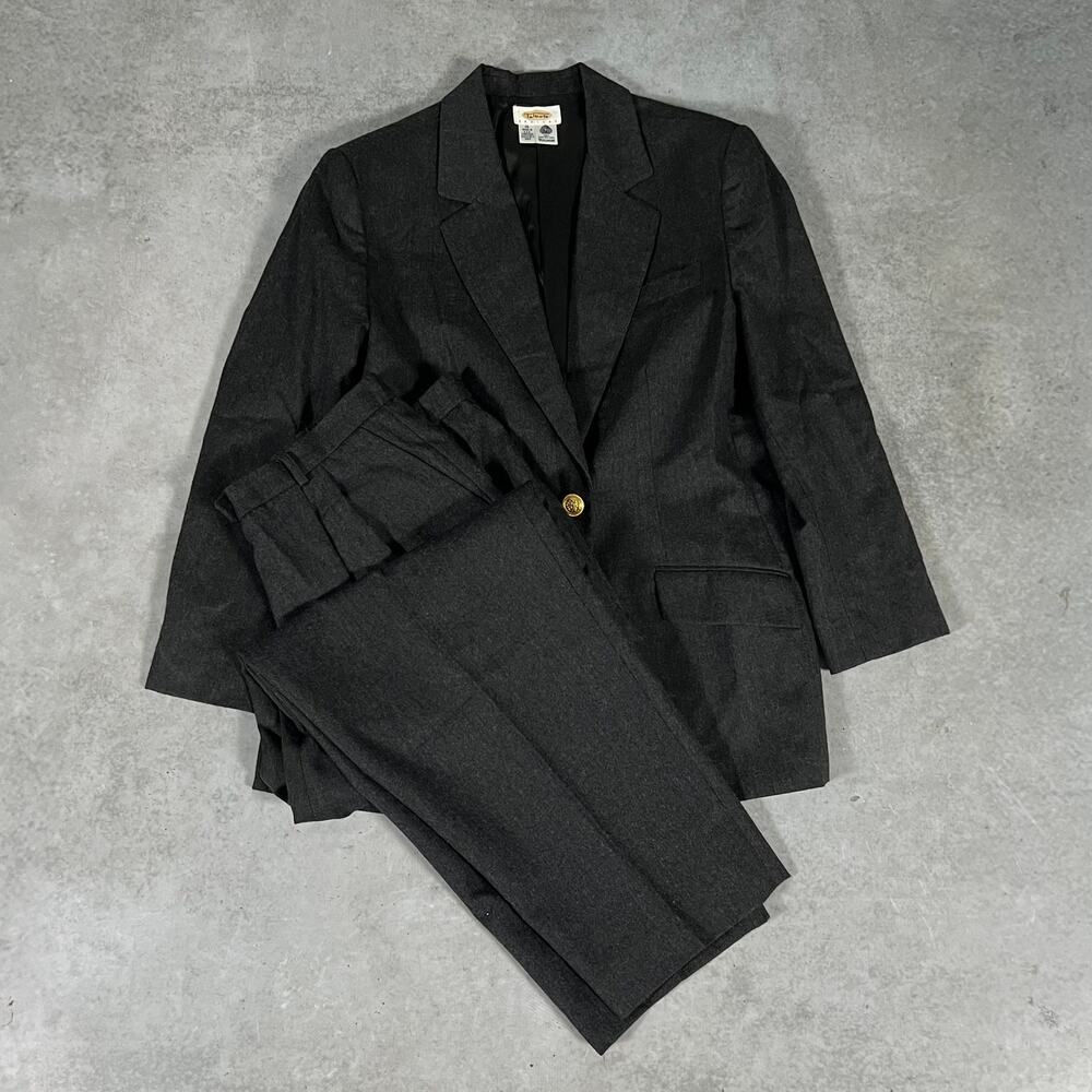 Vintage Talbots Dark Gray 100% Wool Gold Buttons 2 Piece Suit Women's 16P
